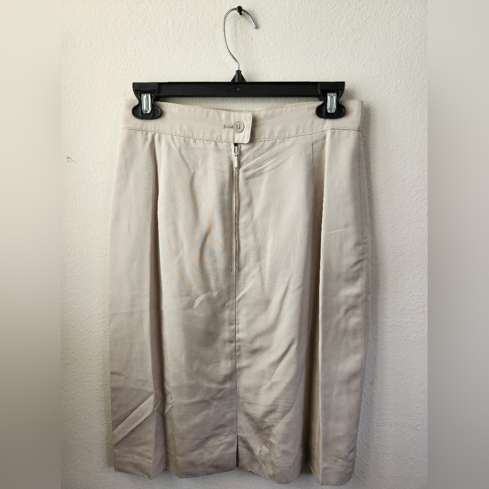 Vintage Louis Feraud Silk Skirt Women's Straight Pencil Off White Khaki Size 12 - Picture 7 of 12
